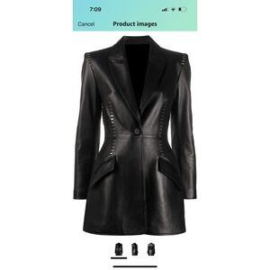 Jufah Studded Women's 2XL Blazer Jacket One Button Lambskin‎ Leather Black Long